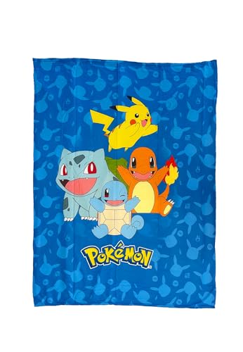 Herding Pokemon Decke für Jungen Fleecedecke Bisasam Glumanda Schiggy Kinder 130 x 170 cm