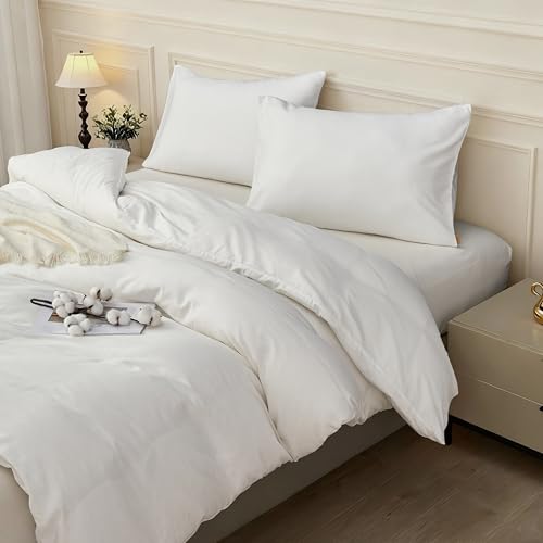 SAPHREAS Bettwäsche Sets 200x220 100% Baumwolle 3teilig, Weiche Bettwäsche mit Reißverschluss & 8 Schlaufen + 2 Kissenbezüge 80x80 cm, Oeko-Tex Zertifiziert Bettbezug, Weiß(Ohne Bettdecken)