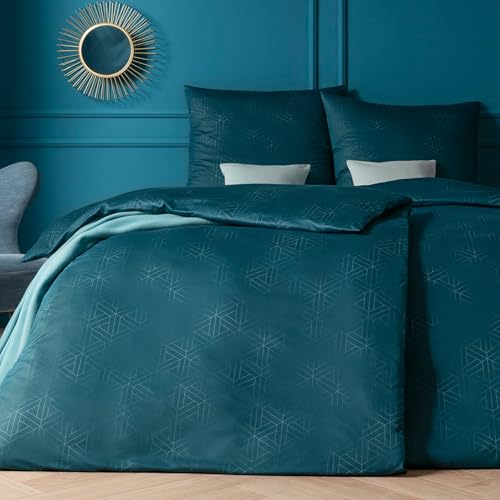 ESTELLA Mako Interlock Jersey Bettwäsche Pippa | 100% Baumwolle | trocknerfest und bügelfrei | 135x200 cm + 80x80 cm | Farbe: 050 - Petrol