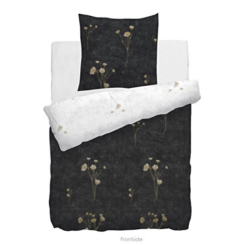 HNL Living Rocca Bettwäsche mit Velvet Touch 135x200 + 1x 80x80 weiss schwarz