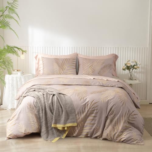 YASMENG Bettwäsche 135x200 Gold Beige Blätter Bettwäsche Gold Blätter Motiv Modern Aesthetic Bettbezug Set Weich Mikrofaser Blätter Gold Bettwäsche 2teilig mit Reißverschluss und 80x80 cm Kissenbezug