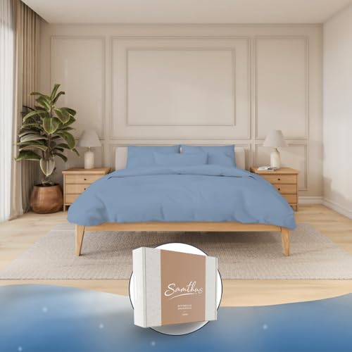 Samthus Bettwäsche Gewichtsdecke 135x200 - Baumwolle Satin - Oeko-Tex Made in Green - Himmlisch weicher Schlaf mit passgenauem Bettbezug für unsere Samthus Therapiedecken - Hellblau