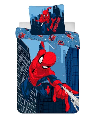 Jerry Fabrics Spider-Man Blue 08 Kinderbettwäsche Bettbezug 160 x 200 cm und Kissenbezug 70 x 80 cm 100% Baumwolle