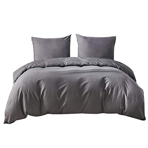 BEDSURE Bettwäsche 135x200 Grau Bettbezug - Bettwäsche-Sets 135 x 200 mit 80x80 cm Kissenbezug, Bettwäsche Set Mikrofaser Anthrazit für Einzelbett mit Reißverschluss