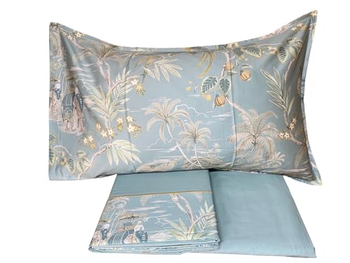 Fazzini Bettwäsche-Set für Doppelbett aus reinem Baumwollsatin 300TC, Art. Oriental Dream (Surf/Grün 50)