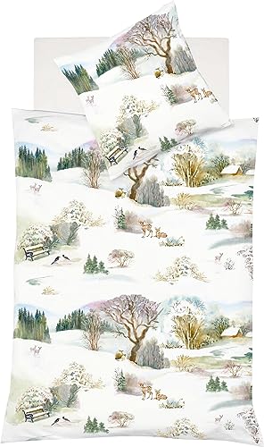 fleuresse Bettwäsche Feinbiber grün-braun-beige Größe 135x200 cm (80x80 cm)