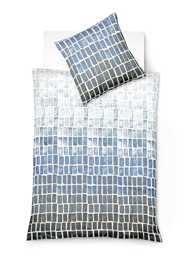 JACK by Renforcé Bettwäsche 2tlg. Elba Rechtecke Farbverlauf Blau Grau Weiß, Größe:135x200cm Bettwäsche