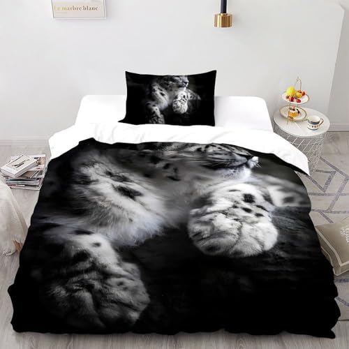 SHOVERKD Verschneit Leopard Felsen Bettwäsche-Set 3D Druck Wildtier Lund Tier Microfaser Single?135x200cm?,aus Weicher Microfaser Mit Reißverschluss 2 Teilig Für Jungen Erwachsene Schlafzimmer