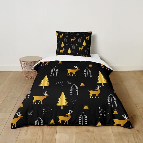 Hixingo Bunt Bettwäsche für Jungen und Madchen, kuschelige Bettwäsche-Sets aus Mikrofaser, 1 Bettbezug mit Reißverschluss & 1 Kissenbezug, 3D-Tierdruck (Elch,135x200cm-80x80cm)