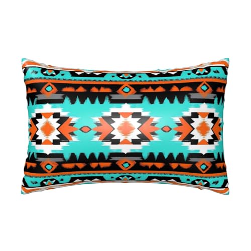 Satin-Kissenbezug, Aztekenmuster, seidige Kissenbezüge für Haar und Haut, mit Reißverschluss, türkis, geometrisch, kühlender Kissenbezug für Bettwäsche, Wohnzimmer, Sofa, 50 x 75 cm