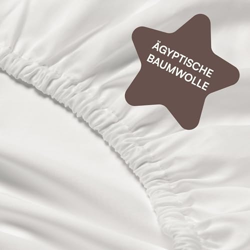 Amqua Spannbettlaken 90x200cm Baumwolle Weiß | Spannbettlaken 90x200cm hohe Matratze bis 30cm Steghöhe| ägyptische Baumwolle Bettlaken 90x200 | Spannbettlaken einfarbig | besonders weich