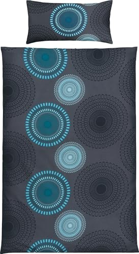 REDBEST Bettwäsche, Bettgarnitur Satin Kreise Petrol Größe 40x80 cm / 135x200 cm - 100% Baumwolle, mit praktischem Reißverschluss (weitere Größen, Farben)