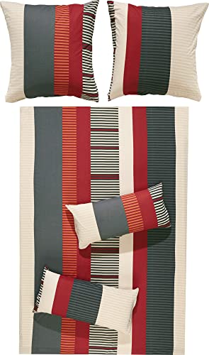 REDBEST Bettwäsche Single-Jersey rot-anthrazit Größe 1x 155x220 cm + 1x 40x80 cm