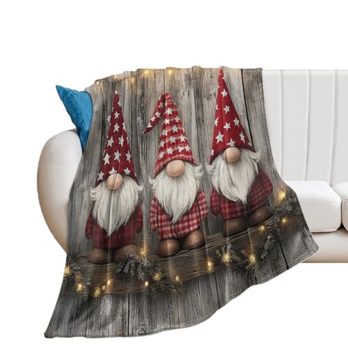 SMAZDFXX Abstrakte, süße Gnomen-Decken, weiche, gemütliche Bettwäsche, Aquarell-Bauernhaus-rot-w eiß Karierte GNOME, Holztür-Design, Decken, Überwurf, superweich, für Schlafzimmer, Sofa, 40 x 50 cm