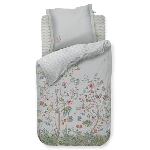 PiP Studio Bettwäsche Il Paradiso Hellblau Perkal Bäume Blüten Sträucher Schmetterlinge Vögel Früchte, Größe:135 cm x 200 cm