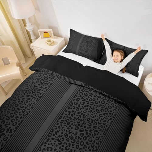 feelingyou Leopard Drucken Kinder Bettdecke S Größe Afrikanischer Gepard Wildtier Haut Decken Abdeckung für Schlafzimmer Schwarz Klassisch Retro Streifen Bettwäsche Set(1 Kissenbehälter)