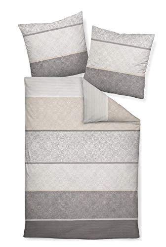 Janine 65016 Feinbiber Bettwäsche Davos 135x200 cm + 80x80 cm Silber-Sand