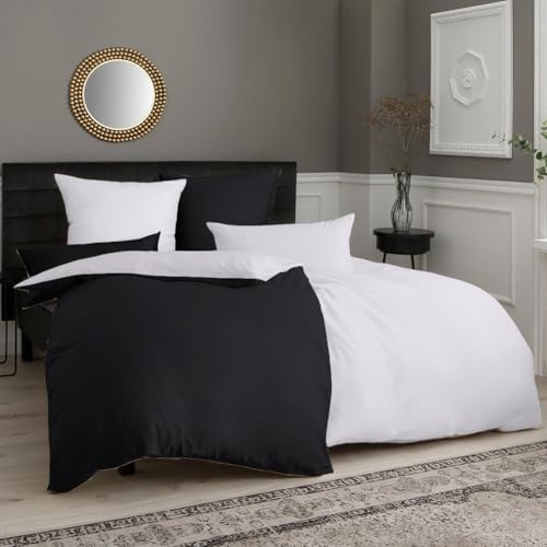 Soifox Bettwäsche Schwarz/Weiß 135x200 4teilig - Bettwäsche-Sets aus Mikrofaser Bügelfrei & Knitterfrei mit Reißverschluss 2 Bettbezüge 135 x 200 + 2 Kissenbezüge 80 x 80 cm