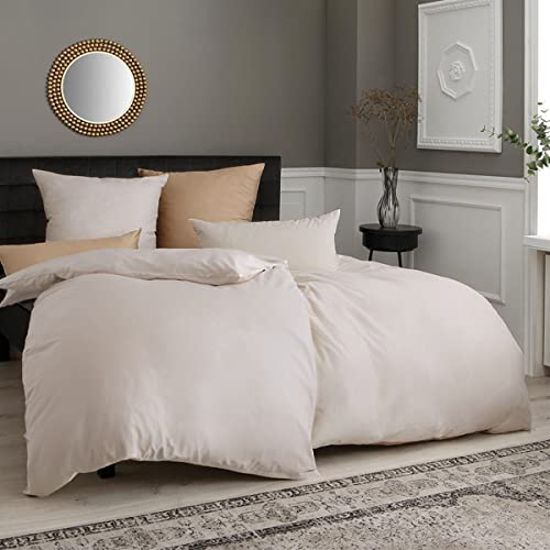 Soifox bettwäsche Beige 135x200 4teilig   bettwäsche Sets aus Mikrofaser Reißverschluss 2 Bettbezüge 135 x 200 + 2 Kissenbezüge 80 x 80 cm (4 TLG. 135 x 200 cm, Beige)