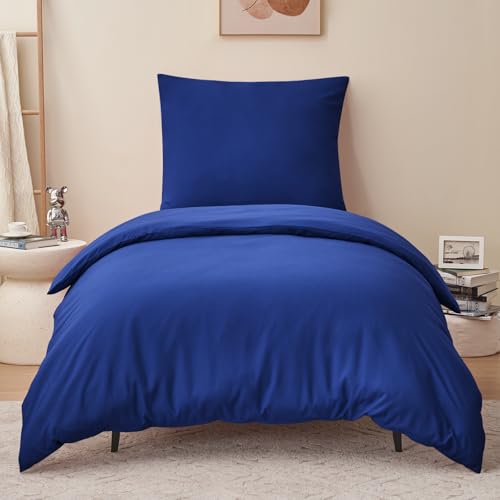 RUIKASI Bettwäsche 155x220 Blau 2teilig - Königsblau Mikrofaser Bettwäsche-Sets Oeko-TEX, Bettbezüge 155 x 220cm + Kissenbezüge 80x80cm mit Reißverschluss, Weich und Bügelfrei