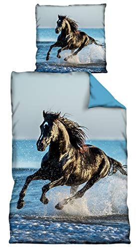 VertriebsArena GmbH Bettwäsche Microfaser 2-teilig Wassergalopp Pferd im Wasser, 4020207