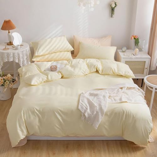 Covebett Bettwäsche 155x220 Gelb Hellgelb Uni Einfarbig Modern Bettbezug Set 2 Teilig Weiche Atmungsaktiv Mikrofaser Renforcé Bettwäsche-Sets mit Reißverschluss und Kissenbezüge 80x80 cm
