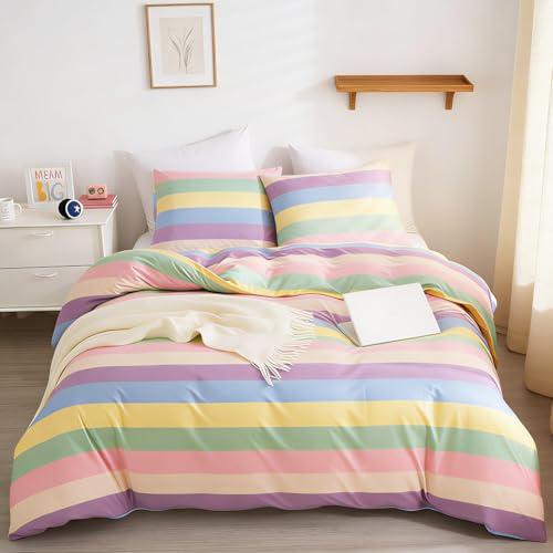 Tutamaz Bunt Mädchen Bettwäsche 135x200 Kinderbettwäsche Rosa Kinder Bunte Mikrofaser BettwäSche Mit Regenbogen bettwäsches clean Girl, Mit 1Kopfkissenbezug 80x80