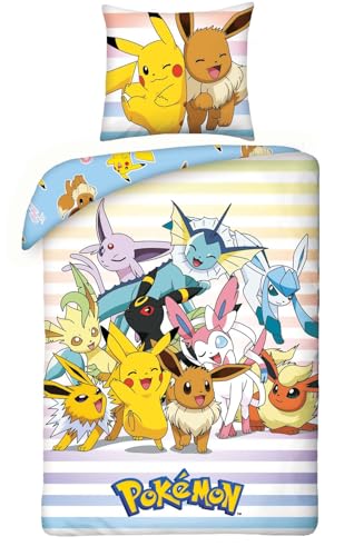 Pokemon Kinder-Bettwäsche-Set 135x200 80x80 Baumwolle Wendebettwäsche Pikachu Evoli