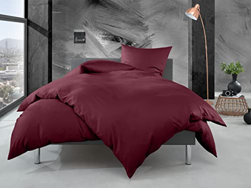 Bettwaesche-mit-Stil Mako Perkal Bettwäsche Uni einfarbig weinrot (Garnitur 155x200 + 80x80 cm) Bettwaesche-mit-Stil Mako Perkal Bettwäsche Uni einfarbig weinrot (Garnitur 155x200 + 80x80 cm)