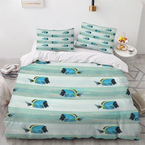 HABEAT 3D BettwäSche Fisch 135x200cm 2teilig Maritime BettwäSche Set mit Reißverschluss Sommer Weich Mikrofaser Winter Warm Bettbezüge mit Kissenbezüge 80x80 cm?Stil 105-1?