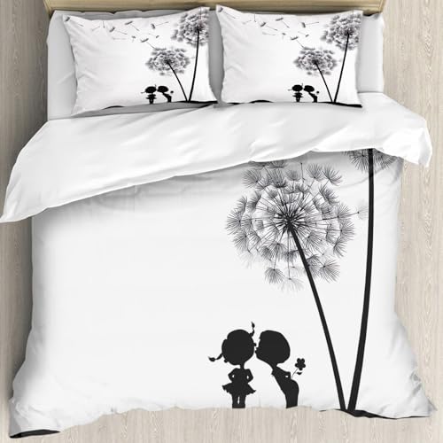 MJNLYDAO Sleeptime 100% Baumwolle Bettwäsche - Bettbezüge mit Reißverschluss - Set mit 2 Kissenbezüge,Pusteblume, botanische Pflanze, Flauschige Fliegende Samen. Dekorativer blühender,178x208 cm