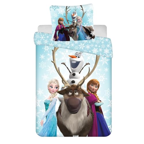 Jerry Fabrics Disney Frozen Snowflakes 03 Kinderbettwäsche Bettbezug 160 x 200 cm und Kissenbezug 70 x 80 cm 100% Baumwolle