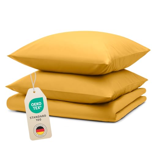 Blumtal Bettwäsche 155x220 cm & 2 Kissenbezüge 40x80 cm - Bettbezüge aus Atmungsaktivem Mikrofaser, Superweiches Bettbezug Set, Oeko-Tex Zertifiziert, 3teilig - Gelb Blumtal Bettwäsche 155x220 cm & 2 Kissenbezüge 40x80 cm - Bettbezüge aus Atmungsaktivem Mikrofaser, Superweiches Bettbezug Set, Oeko-Tex Zertifiziert, 3teilig - Gelb