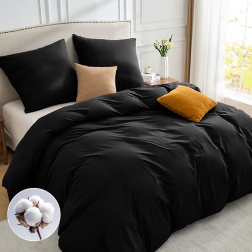 BEDELITE Bettwäsche 220x240 Baumwolle 3teilig - Bettwäsche-Sets Schwarz mit Reißverschluss, Bettbezug 240x220 mit 2 Kissenbezüge 80x80 cm, Oeko-TEX Bedding weiche und kuschelige Bettwaren