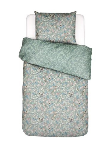 ESSENZA Bettwäsche Aleste Surf Green, 155x220 + 1x 80x80 cm - 100% Bio-Baumwollsatin 220TC - Blumen