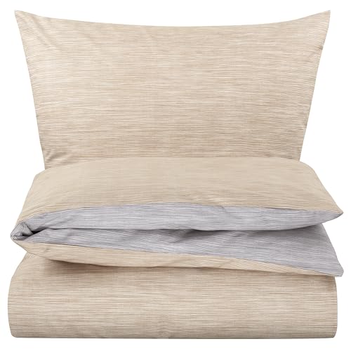 Carpe Sonno® Baumwoll Bettwäsche 135x200 | Wende-Bettwäsche Grau Beige | Renforce Bettbezug 135 x 200 | Duvet Cover 135x200 | Bettwäsche-Set auch als Allergiker Bettwäsche Baumwolle geeignet