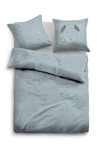TOM TAILOR 0847645 Bettwäsche Garnitur mit Kopfkissenbezug Melange-Flanell 1x 135x200 cm + 1x 80x80 cm, light blue