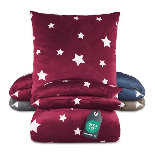 BaSaTex Winter Plüsch Bettwäsche Set Sterne Nicky-Teddy Cashmere-Touch | 135x200 155x220 + 80x80 Kissenbezug | Größe: 135x200 | Farbe: Bordeaux Rot BaSaTex Winter Plüsch Bettwäsche Set Sterne Nicky-Teddy Cashmere-Touch | 135x200 155x220 + 80x80 Kissenbezug | Größe: 135x200 | Farbe: Bordeaux Rot