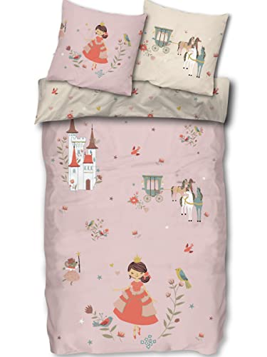 SkyBrands Bettwäsche Prinzessin 135x200 [mit Beutel] Einhorn Mädchen Bettwäsche Baumwolle 2 TLG. 1x Bettbezug 1x Kissenbezug