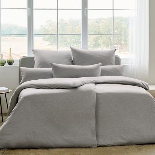 ESTELLA Mako Interlock Jersey Uni Bettwäsche | 100% Baumwolle | trocknerfest und bügelfrei | 155x220 cm + 80x80 cm | Farbe: Grau