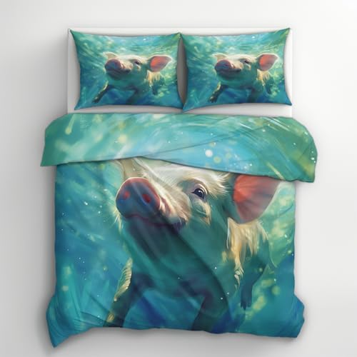 Generisch Bettwäsche Schwein 155x220, süße Piggy Motiv Wendebettwäsche & Deko, Weiche Microfaser Bettbezug mit Reißverschluss und 1 Kissenbezug 80x80, 2tlg - ASD2215