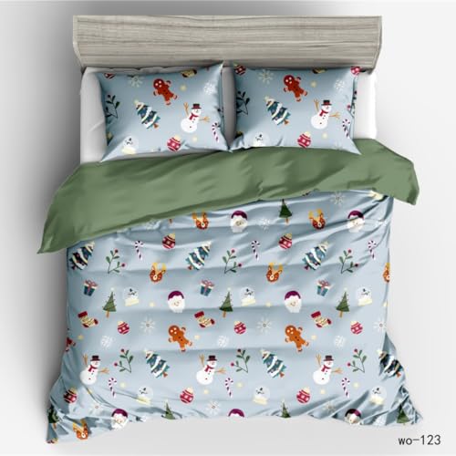 Weihnachts-Bettwäsche, Weihnachtsmann, Schneeflocke, Socken, Hirschmotiv, Bettbezug, geometrische Streifen, für Kinder, Jungen, Mädchen, niedliches Cartoon-Raumdekor, 3-teilig (Farbe 10, Einzelbett