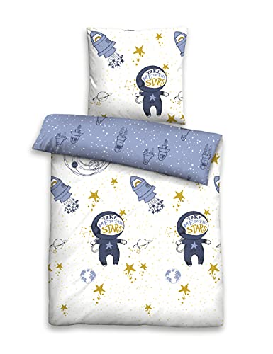 biberna 0004647 Feinbiber-Bettwäsche eisblau 1x 135x200 cm + 1x 80x80 cm