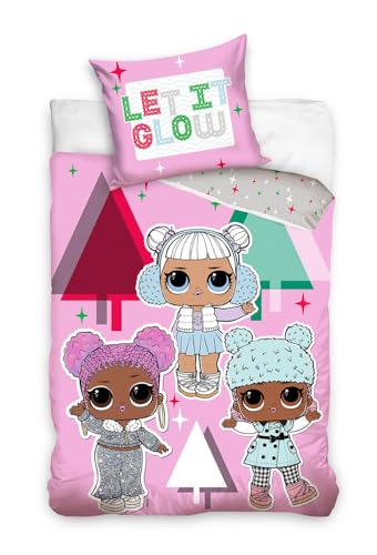 Carbotex LOL Bettwäsche Wendebettwäsche Set Mädchen 2-teilig, 1 x Kissenbezug 80x80 + 1 x Bettbezug 135x200, Kinderbettwäsche, L.O.L. Puppen, 100% Baumwolle, Rosa