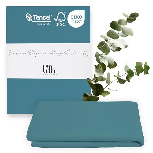 LAH 100% Tencel Lyocell Spannbettlaken, luxuriöses tiefes Spannbetttuch aus umweltfreundlichem Tencel, Hypoallergen, in Weiß Grau Petrol für King Size Doppelbetten Einzelbett (Petrol, 90x200 cm)