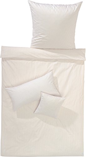 Lorena Feinflanell warme Winter Bettwäsche Streifen Daphne 100% Baumwolle gestreift (Bahama beige, Garnitur 155 x 220 cm + 80 x 80 cm)