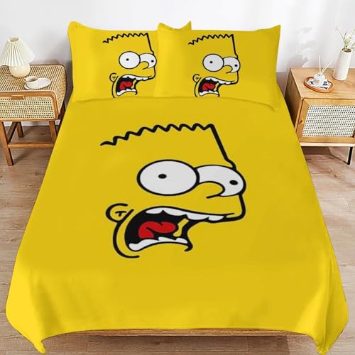YINGD The Simpsons Bettwäsche-Set, Mikrofaser, 3D-Druck, leicht, 3-teiliges Bettdecken-Set für Kinder, Jungen, Mädchen