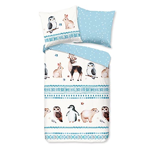 Traumschlaf Flanell Bettwäsche Hirsche Eule Hase 1 Bettbezug 135 x 200 cm + 1 Kissenbezug 80 x 80 cm