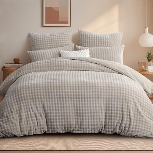 RUIKASI Winter Plüsch Bettwäsche 200x220 3teilig Beige - Warme Kuschelig Weich Flauschige Flanell Fleece Bettwäsche Luxus Wende Bettbezug mit Reißverschluss und 2 Kissenbezug 80x80cm