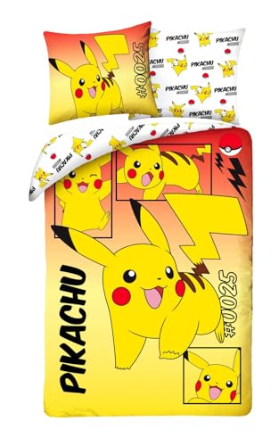 Pokemon Pikachu #0025 Kinder-Bettwäsche-Set Bettbezug 135x200 80x80 Wendebettwäsche Baumwolle